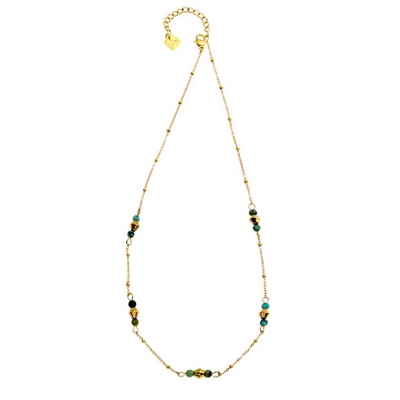 Mix Bead Dainty Gold Chain Necklace featuring Natural Stones - Picture 5 of 7